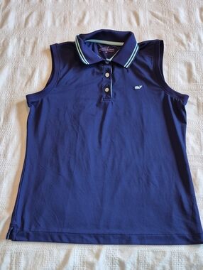 Vineyard Vines women's Medium golf/tennis sleeveless polo shirt Navy blue EUC